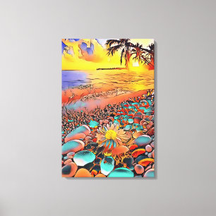 Beautiful Sunset Landscape in Digital Art Painting Canvas Print