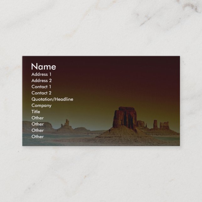 Beautiful Sunset: Monument Valley, America's South Business Card (Front)