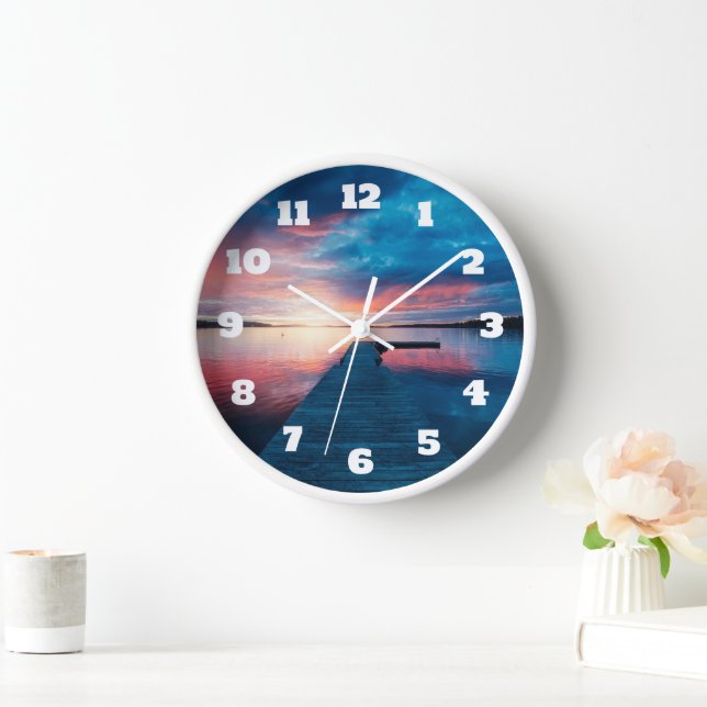 Beautiful Sunset on a Calm Lake Clock (Home)