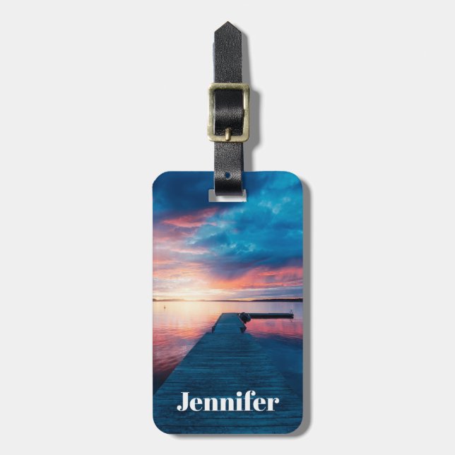 Beautiful Sunset on a Calm Lake Luggage Tag (Front Vertical)