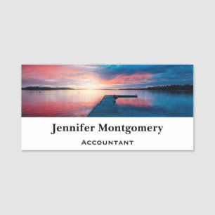 Beautiful Sunset on a Calm Lake Name Tag