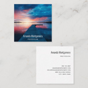Beautiful Sunset on a Calm Lake Square Business Card