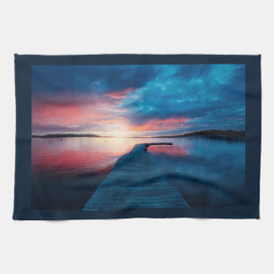 Beautiful Sunset on a Calm Lake Tea Towel