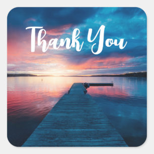 Beautiful Sunset on a Calm Lake Thank You Square Sticker