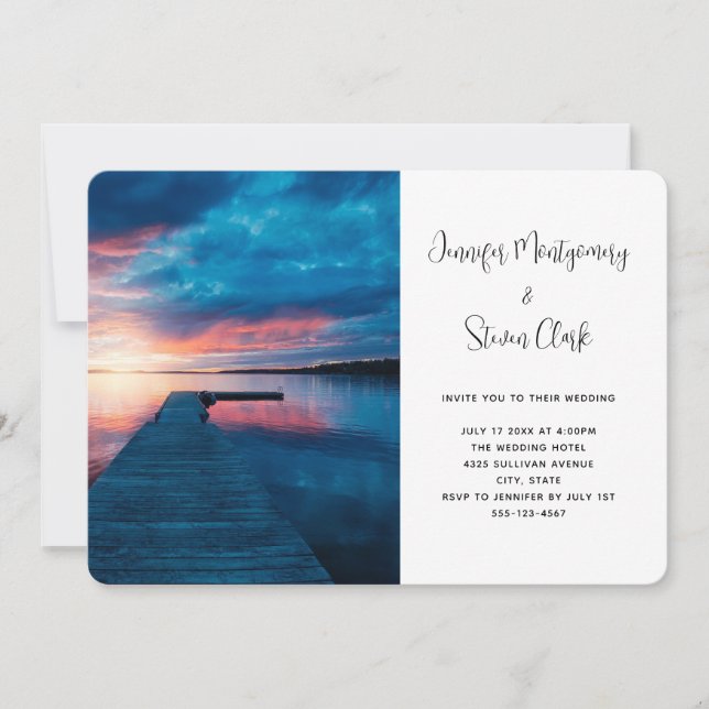 Beautiful Sunset on a Calm Lake Wedding Invitation (Front)