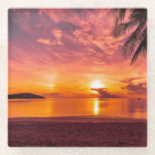 Beautiful Sunset on the Beach Glass Coaster