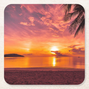 Beautiful Sunset on the Beach Square Paper Coaster