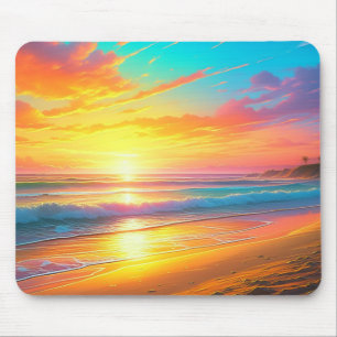 Beautiful Sunset on the Ocean Sandy Beach Mouse Mat