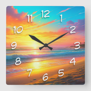 Beautiful Sunset on the Ocean Sandy Beach Square Wall Clock