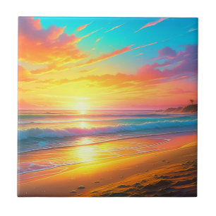 Beautiful Sunset on the Ocean Sandy Beach Tile