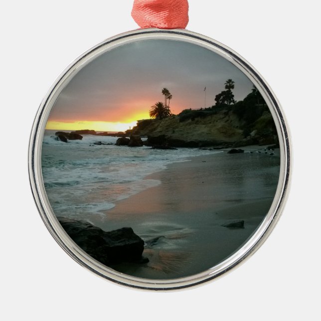 Beautiful Sunset on the Shore Cliffs Metal Tree Decoration (Front)