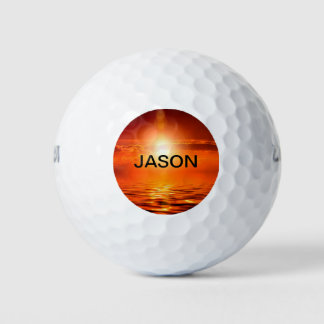 Beautiful Sunset Orange Golden Sky Sea Gold Name Golf Balls