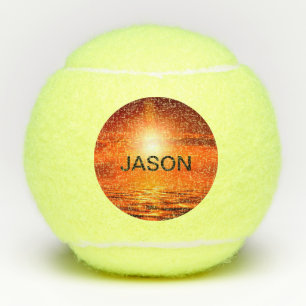 Beautiful Sunset Orange Golden Sky Sea Gold Name Tennis Balls