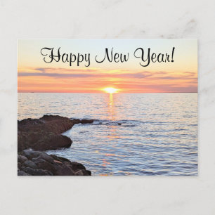 Beautiful Sunset Over Blue Atlantic Ocean New Year Holiday Postcard