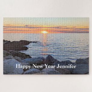 Beautiful Sunset Over Blue Atlantic Ocean New Year Jigsaw Puzzle