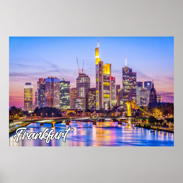 Beautiful Sunset Over Frankfurt, Germany Poster (Front)