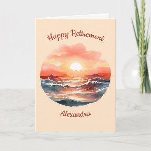 Beautiful Sunset Over Ocean Waves Retirement Card
