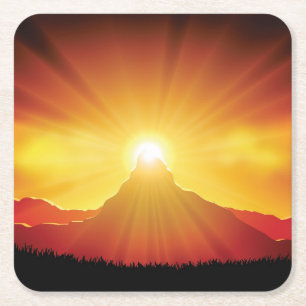 Beautiful Sunset Over the Mountain Coaster Set