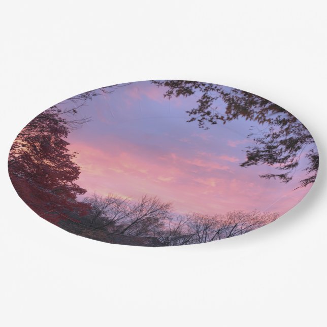 Beautiful Sunset Over Trees  Paper Plate (Angled)