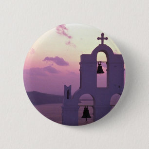Beautiful Sunset: Santorini Fira at sunset, Greece 6 Cm Round Badge