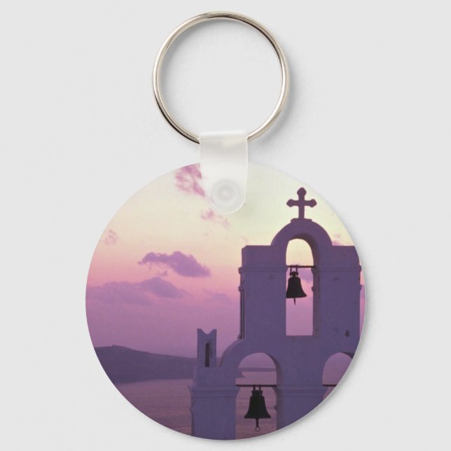 Beautiful Sunset: Santorini Fira at sunset, Greece Key Ring (Front)