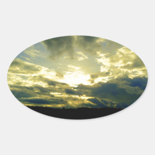 Beautiful Sunset Scenic Landscape Photographic Art Oval Sticker