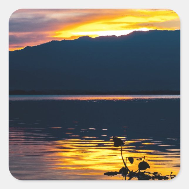 Beautiful Sunset Scenic Landscape Photographic Art Square Sticker (Front)