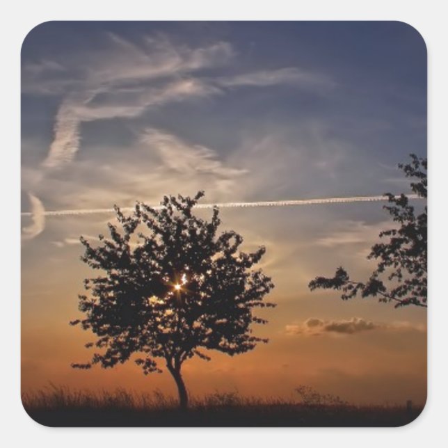 Beautiful Sunset Scenic Landscape Photographic Art Square Sticker (Front)