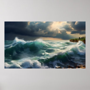 Beautiful sunset sea poster