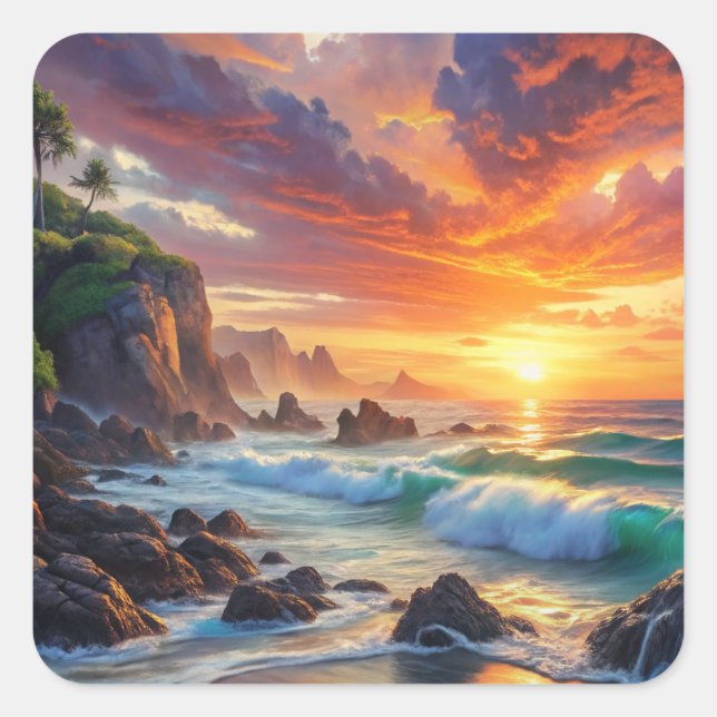 Beautiful Sunset Square Sticker (Front)