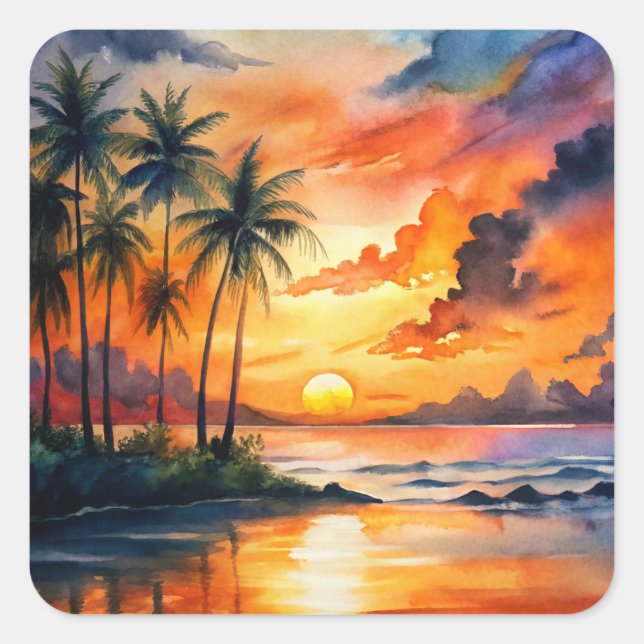Beautiful Sunset Square Sticker (Front)
