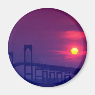 Beautiful Sunset: Sun setting over a bridge, Newpo Magnet