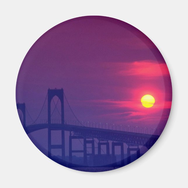 Beautiful Sunset: Sun setting over a bridge, Newpo Magnet (Front)