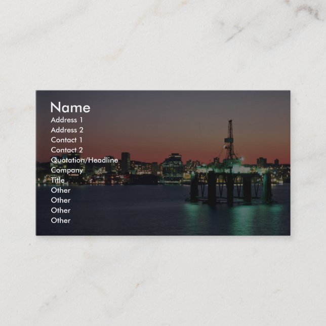 Beautiful Sunset: Sunset off newly built oil rig, Business Card (Front)