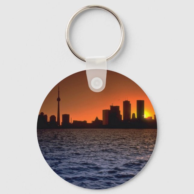Beautiful Sunset: Toronto skyline at sunset, Ontar Key Ring (Front)