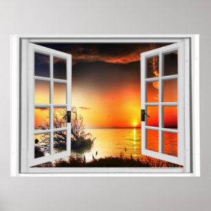 Beautiful Sunset View Fake Window Poster