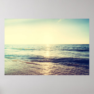 Beautiful Sunset with sea and beach - Vintage and  Poster