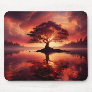 Beautiful Sunset With Tree In Foreground Mouse Mat