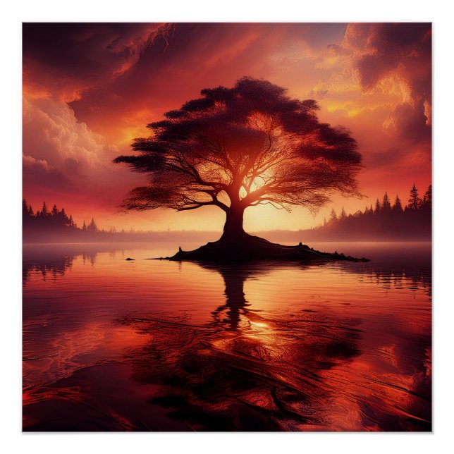 Beautiful Sunset With Tree In Foreground Poster (Front)