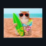 Beautiful surfer cat on the beach postcard<br><div class="desc">happy  animal  humour feline  , surfing  surf  sport  surfboard  , hawaii kitten  fluffy kitty  , fat orange cat water , funny tabby cat sea , cute cats cute kittens , pet cat lover sand , crazy cat sitting tropical , domestic cat summer  beautiful , sunglasses cat sun beach</div>