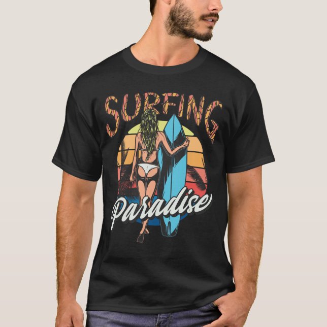 Beautiful Surfing Surfboard Retro Graphic T-Shirt (Front)