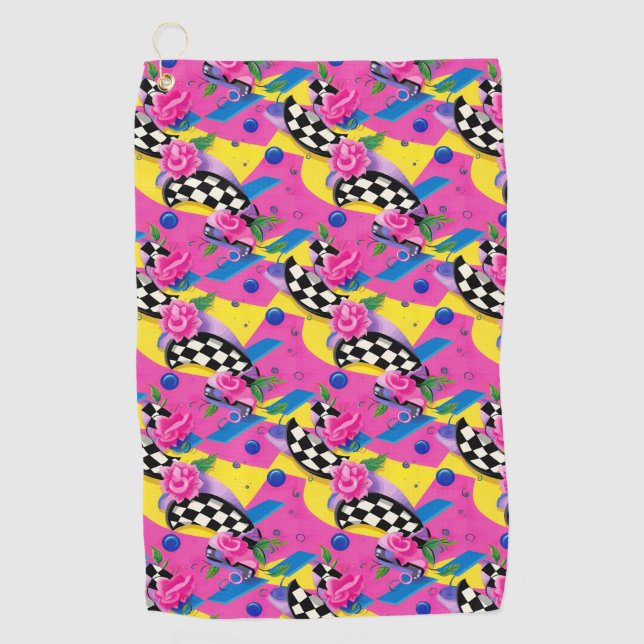 Beautiful Surreal Pink and Chequerboard Pattern Golf Towel (Front)
