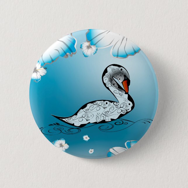 Beautiful swan 6 cm round badge (Front)