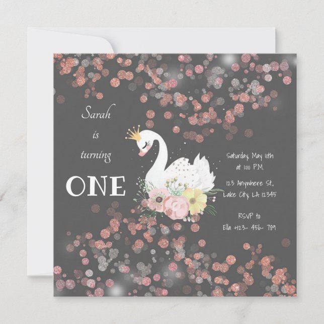 Beautiful Swan Birthday Card Invitation (Front)