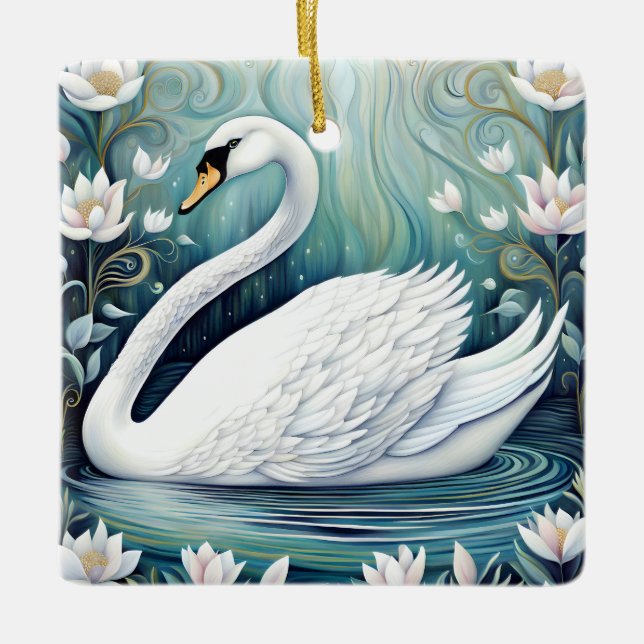 Beautiful Swan Ceramic Ornament (Front)