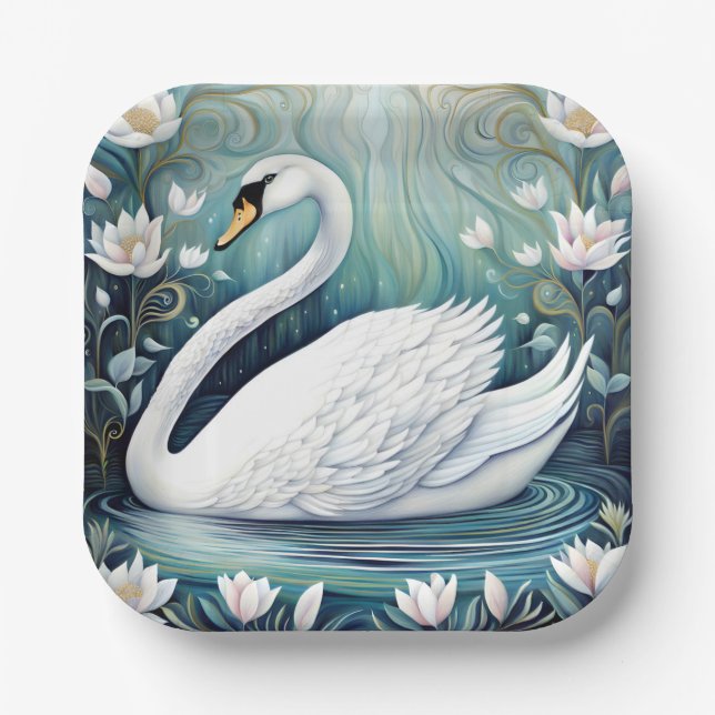Beautiful Swan Paper Plate (Front)