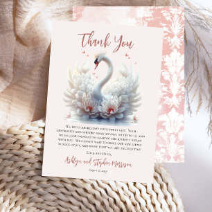 Beautiful Swan Pink Floral Damask Girl Baby Shower Thank You Card