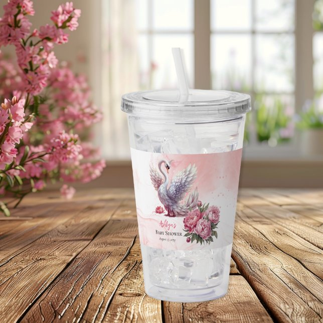 Beautiful Swan Pink Floral Girl Baby Shower Acrylic Tumbler (Beautiful Swan Pink Floral Peonies Girl Baby Shower Acrylic Tumbler)