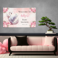 Beautiful Swan Pink Floral Girl Baby Shower