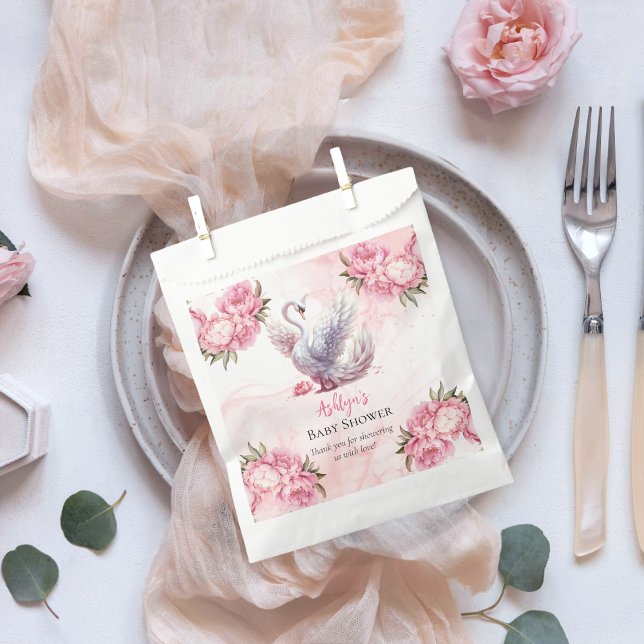 Beautiful Swan Pink Floral Girl Baby Shower Favour Bags (Beautiful Swan Pink Floral Peonies Girl Baby Shower Favor Bags)